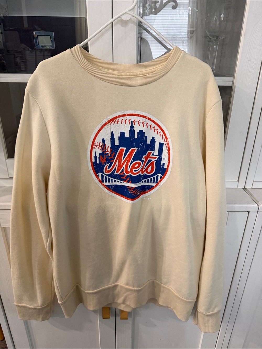 Mets Logo Cream Crewneck Sweatshirt